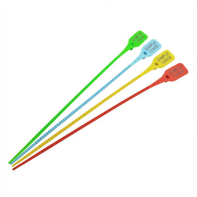 Sceaux en bandes en PP auto-verrouillable avec zone de marquage L 33 * W 25 mm et étiquette en plastique personnalisée